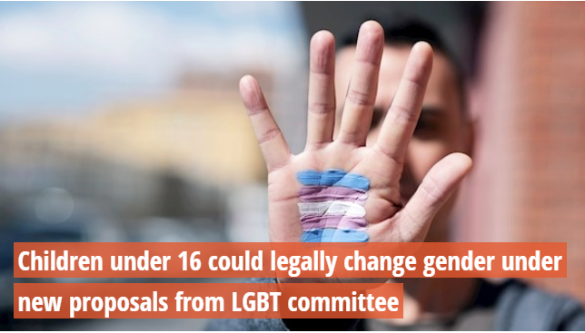 Children under 16 could legally change gender under new proposals from LGBT committee